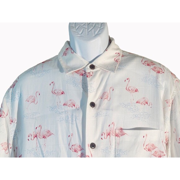 CARIBBEAN Men's Short Sleeve Button Down Flamingo Bird Shirt Large - Picture 2 of 6
